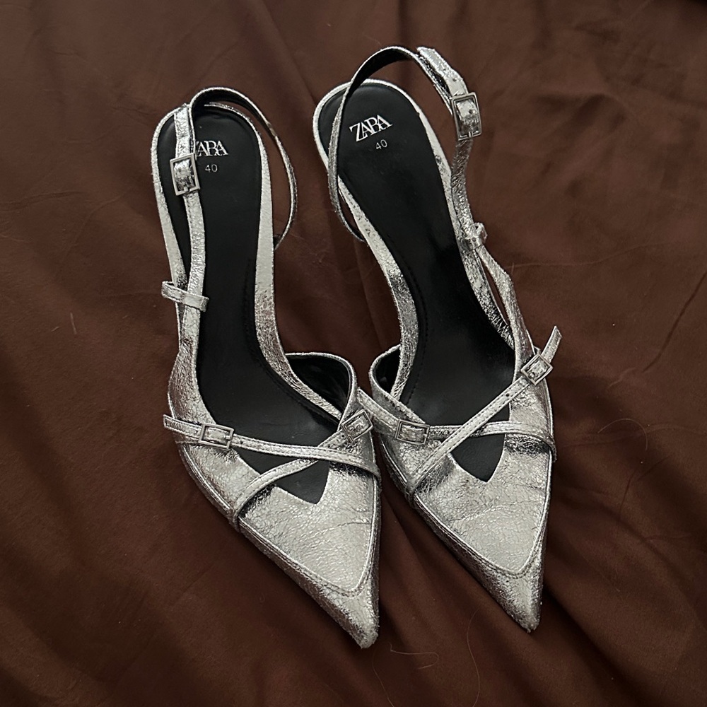 Zara Metallic Slingback Heels
